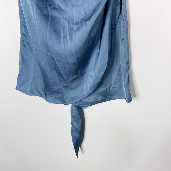 New Cider XSmall XS Blue Satin Tie Back Strapless Mini Dress Cocktail Tube - Picture 4 of 10
